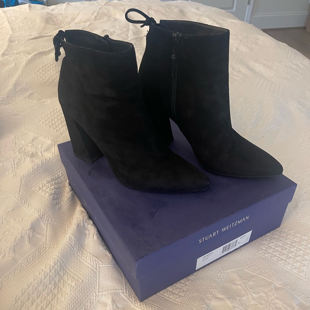 Stuart Weitzman Grandiose black suede bootie